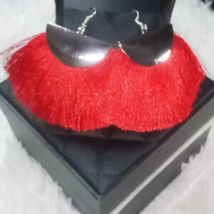 New Fashion Red Silver Tassel Boho Earrings